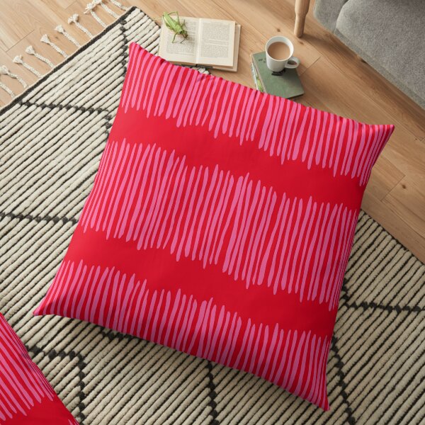 Hot Pink on Red Painted Lines Pattern / Vertical Stripe Pattern / Large Print Stripes Motif Floor Pillow