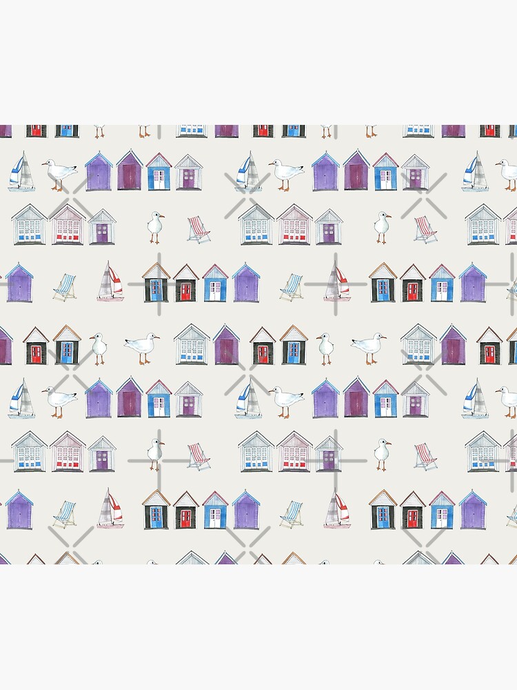 Beach Huts, Bournemouth - on grey - original watercolour pattern by Cecca Designs by Cecca-Designs