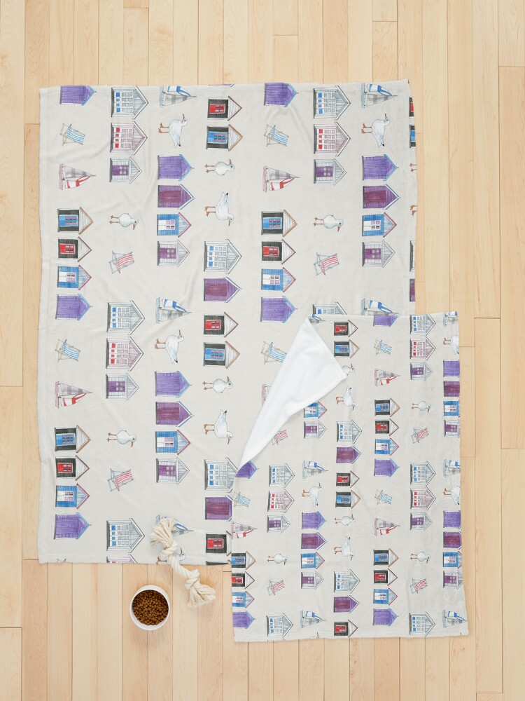 Alternate view of Beach Huts, Bournemouth - on grey - original watercolour pattern by Cecca Designs Pet Blanket