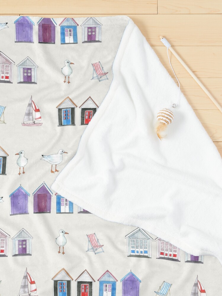 Alternate view of Beach Huts, Bournemouth - on grey - original watercolour pattern by Cecca Designs Pet Blanket