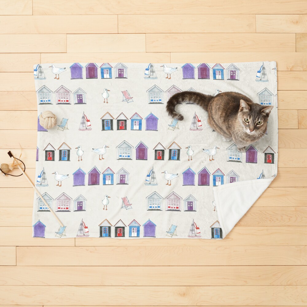 Beach Huts, Bournemouth - on grey - original watercolour pattern by Cecca Designs Pet Blanket