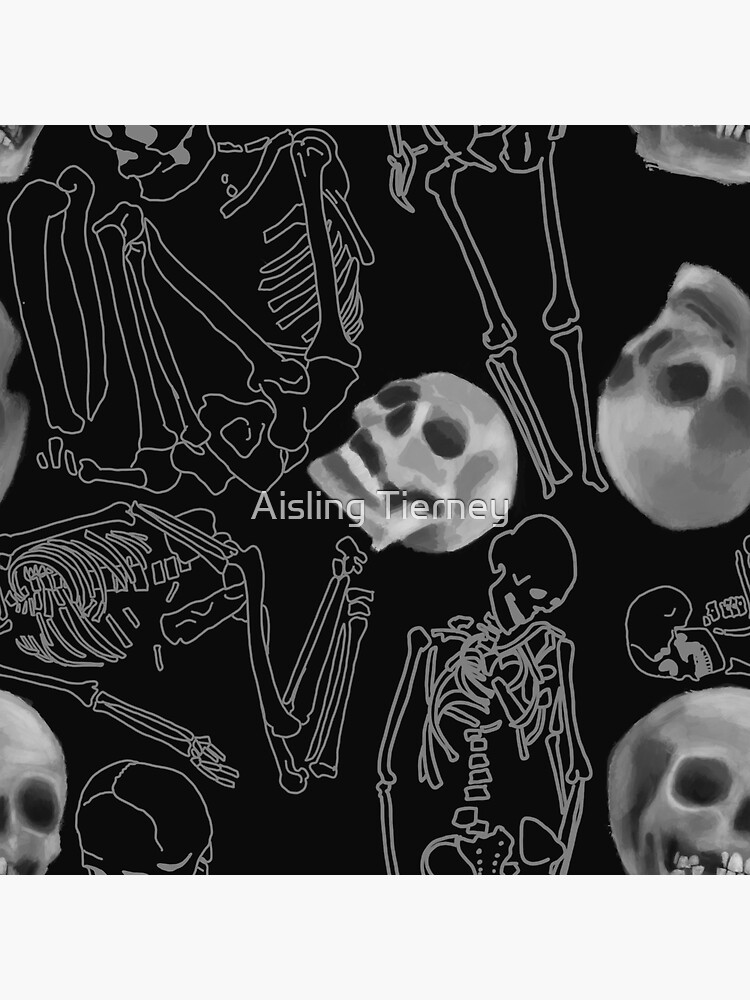 "Skelton and Skull pattern on black" Sticker by tierneae Redbubble