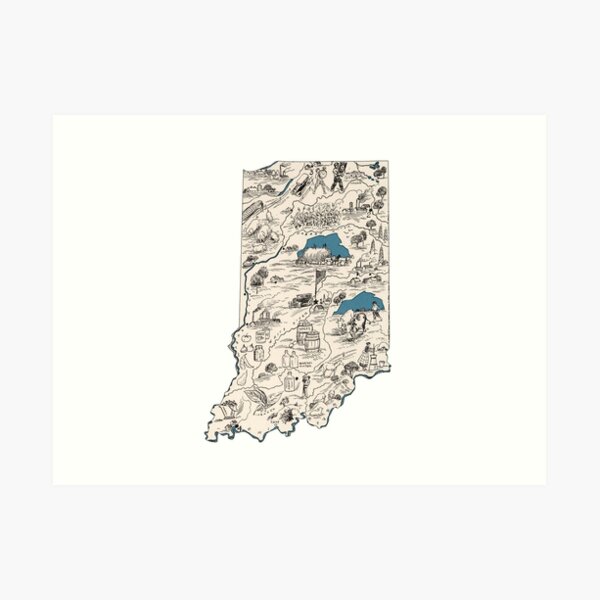 Indiana Vintage Picture Map Art Print