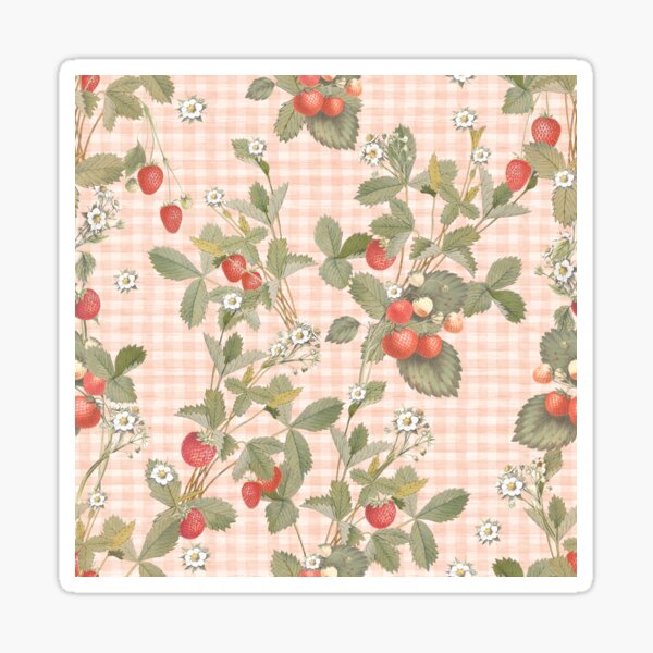 Item preview, Vintage strawberries and leaves on retro pink gingham designed and sold by Bloomery Decor.