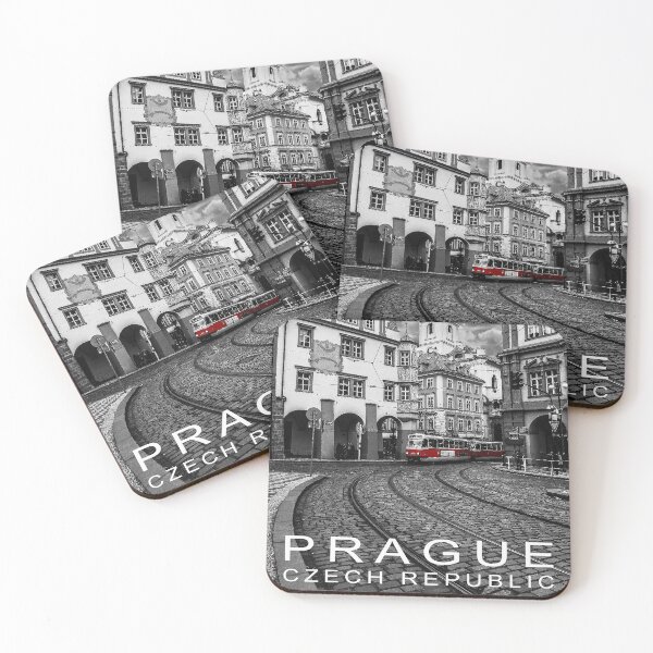 Item preview, A red tram in a monochrome Prague designed and sold by Twenty Twenty Visions.