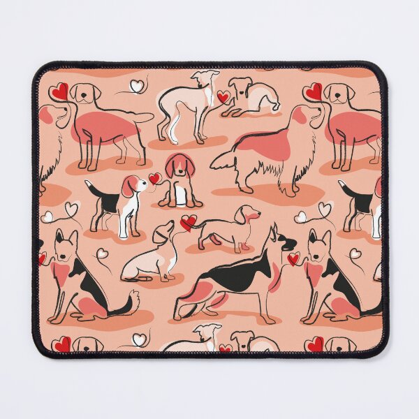 Item preview, Woof endless love // flesh coral background red hearts continuous lined pair of dog breeds designed and sold by SelmaCardoso.
