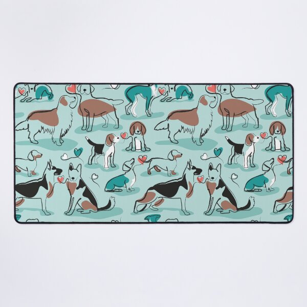 Item preview, Woof endless love // aqua background coral hearts continuous lined pair of dog breeds designed and sold by SelmaCardoso.