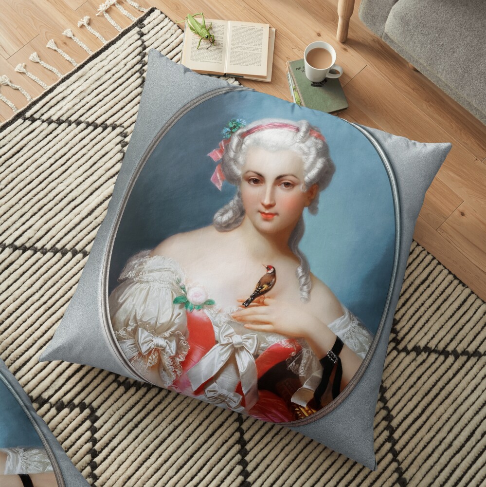 Portrait of Young Beauty with a Bird by Theodore Fantin-Latour 2 Portrait of Young Beauty with a Bird by Theodore Fantin-Latour Zatzka Remastered Xzendor7 Classical Art Old Masters Reproductions Floor Pillow