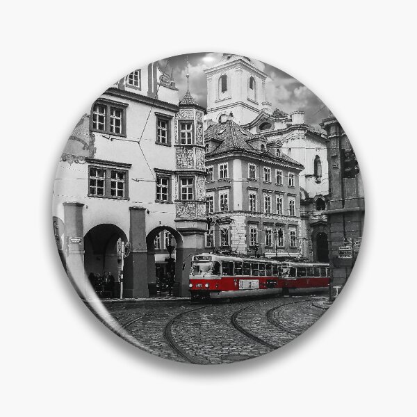 Item preview, A red tram in a monochrome Prague designed and sold by Twenty Twenty Visions.