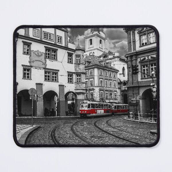 Item preview, A red tram in a monochrome Prague designed and sold by Twenty Twenty Visions.