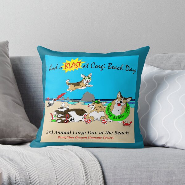 Corgi Beach Day "Blast" Throw Pillow