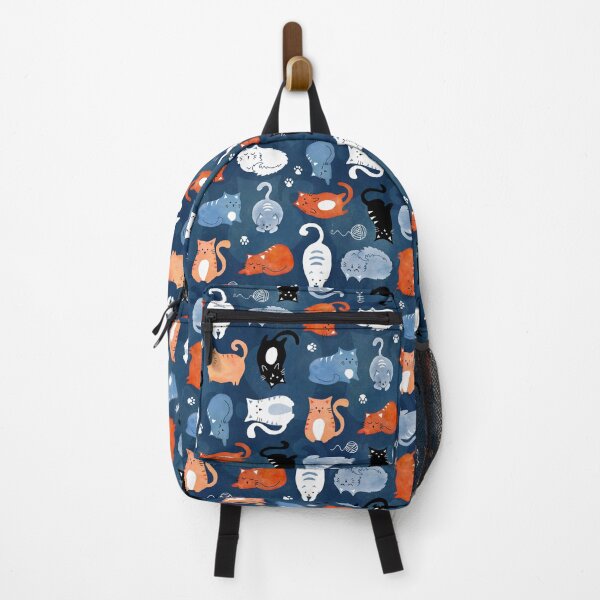 Item preview, Playful cat pattern in orange and blue watercolor designed and sold by adenaJ.