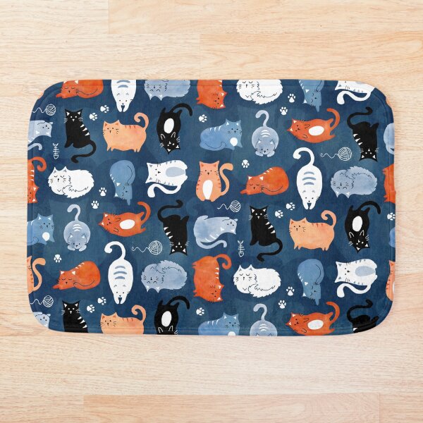 Item preview, Playful cat pattern in orange and blue watercolor designed and sold by adenaJ.