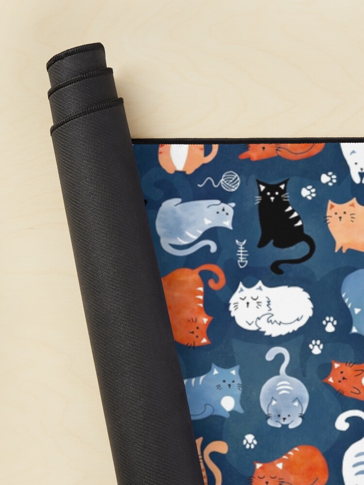 Thumbnail 2 of 5, Mouse Pad, Playful cat pattern in orange and blue watercolor designed and sold by adenaJ.