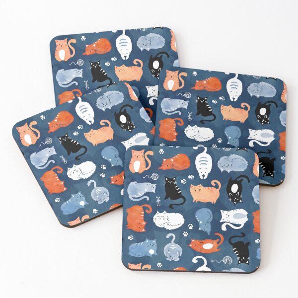 Item preview, Playful cat pattern in orange and blue watercolor designed and sold by adenaJ.