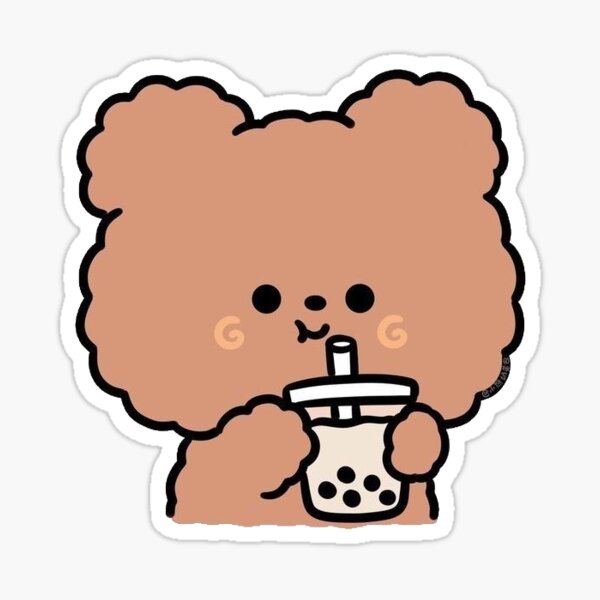 Cute Bear Drinking Bubble Tea Cartoon Boba Drawing