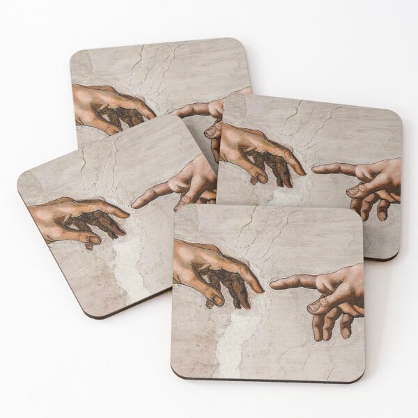 Michelangelo - Hands of God the Father and Adam, Sistine Chapel Ceiling Coasters (Set of 4)