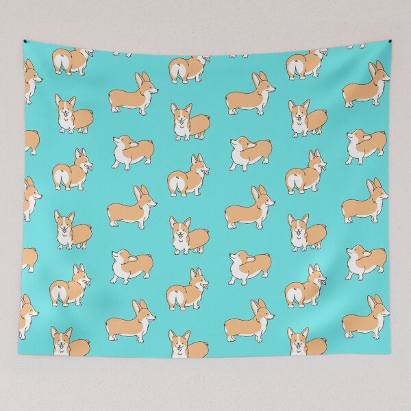 Item preview, Corgi butt dog bone pattern happy boy female male girl teal blue designed and sold by SmallOrbit.