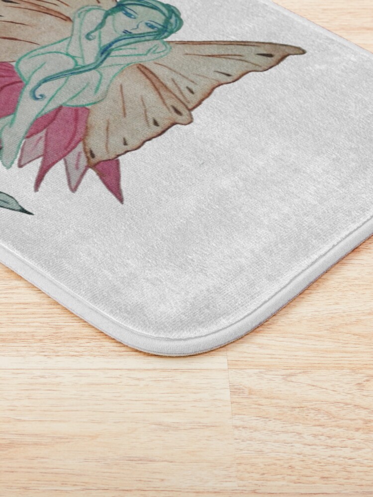 Thumbnail 3 of 6, Bath Mat, Fairycore Green Fairy Sitting on a Pink Flower designed and sold by LBlaze.