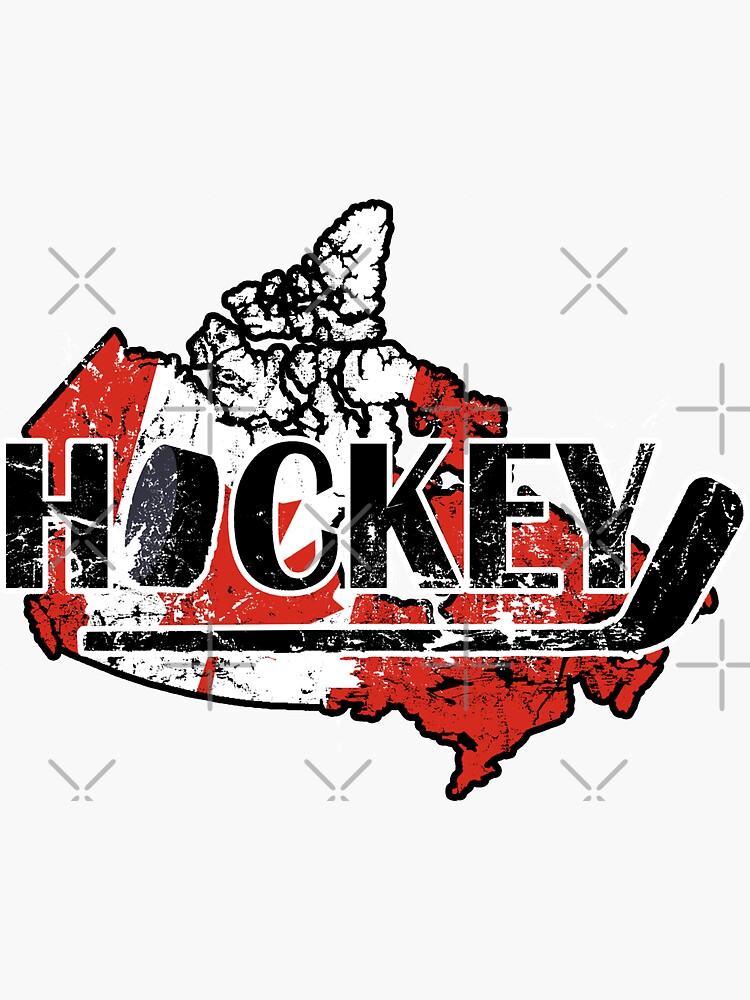 "Canadian Hockey Design with Canadian Flag and Hockey Stick" Sticker by