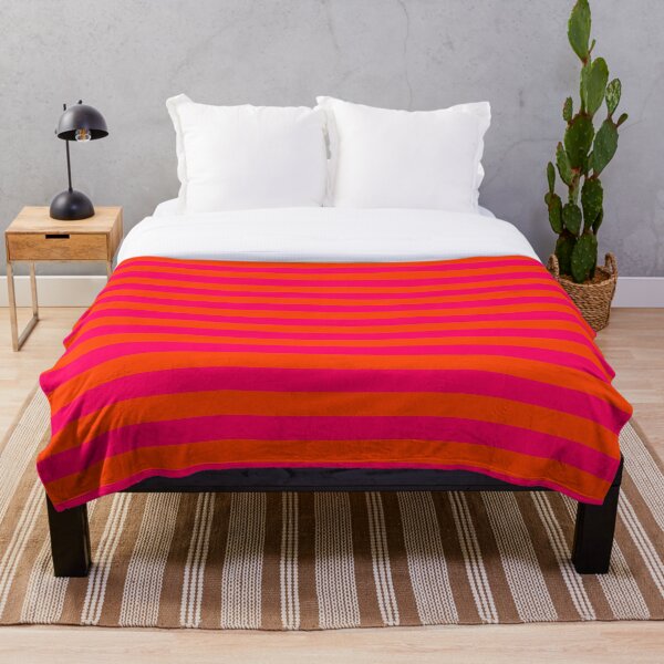 Orange Pop and Hot Neon Pink Horizontal Stripes Throw Blanket