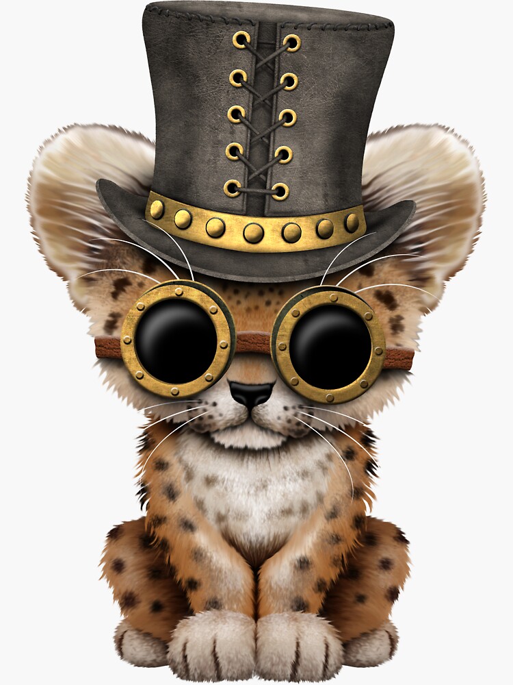 Steampunk Baby Leopard Cub Sticker For Sale By Jeffbartels Redbubble