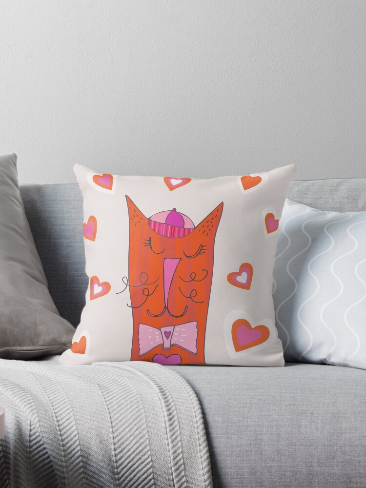 Thumbnail 1 of 4, Pillow, Happy Cat in Cap designed and sold by joanherlinger.
