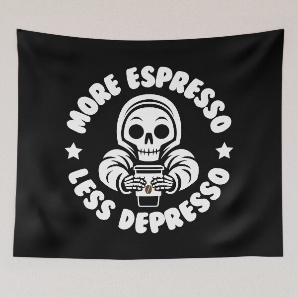 Item preview, More Espresso Less Depresso Cute Reaper Skull Coffee - Bodybuilding, Strongman, Powerlifting, Weightlifting, Fitness designed and sold by BarbellProject.