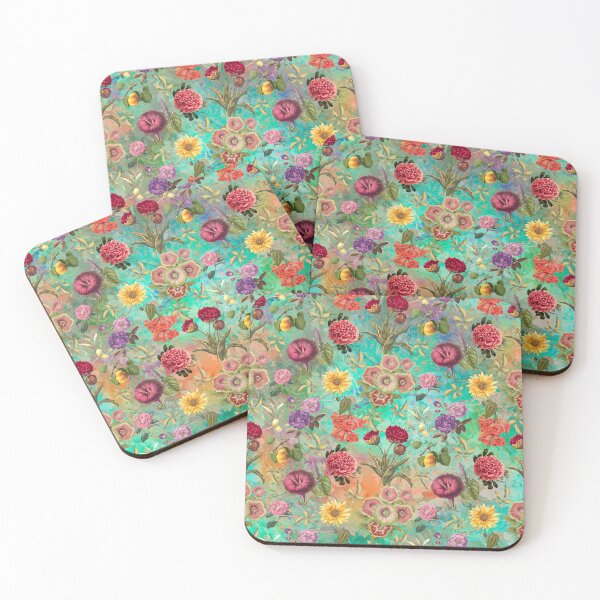 Item preview, Vintage flowers and roses exotic summer garden, botanical pattern, floral illustration, mint green vintage floral designed and sold by ZeinabTaha.