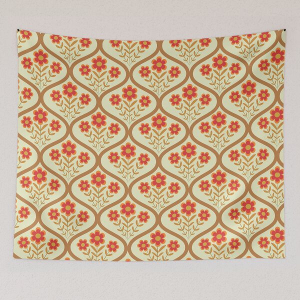 Item preview,  Retro  red flowers  pattern on  big geometric   ogee  shapes  designed and sold by Yasminepatterns .