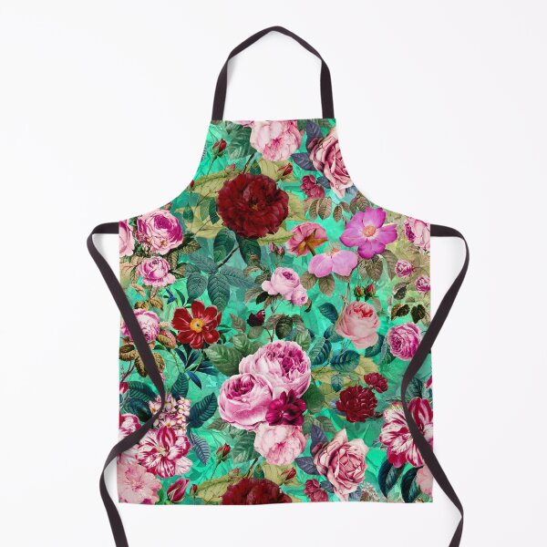 Item preview, Vintage floral pink roses And fuchsia flowers exotic garden, botanical illustration, green turquoise floral pattern designed and sold by ZeinabTaha.