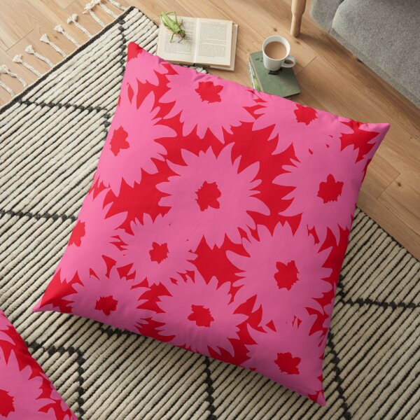 Hot Pink and Red Hand Painted Flower Pattern / Large Print Floral Motif Floor Pillow