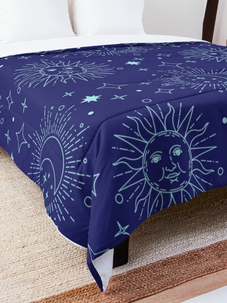 Alternate view of Celestial Magic Sun Moon Stars Pattern on Navy Blue Comforter