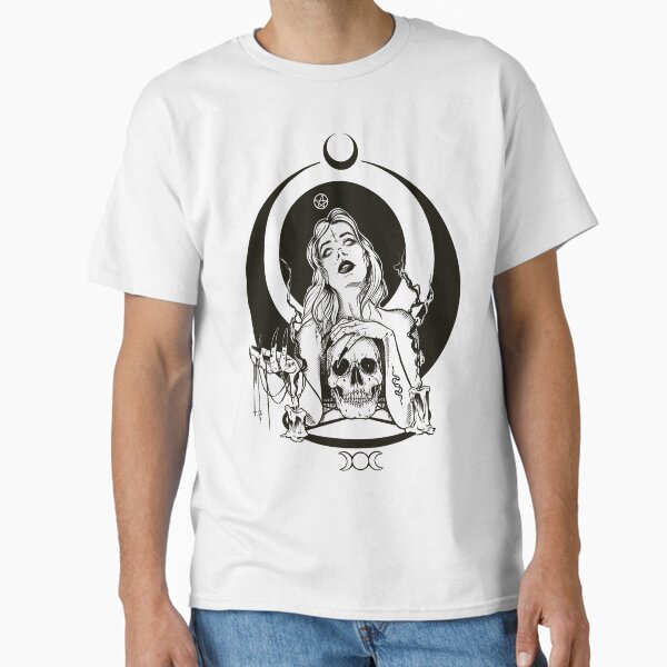 Vista previa del artículo con la obra «Mujer de magia negra, bruja ritual vintage, hija de la luna, chica gótica, arte nocturno, estética gótica, brujería, arte de magia negra, vampiresa sexy, diseño de calavera, arte oculto», diseñado y vendido por SSINAMOON.