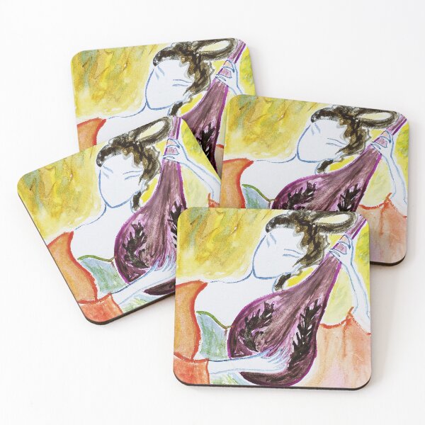 Item preview, hand painted watercolor beauty playing lute designed and sold by quinnstyle.