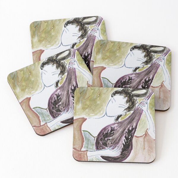 Item preview, hand painted watercolor beauty playing lute 2 designed and sold by quinnstyle.