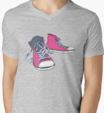Pink Hi-top Sneakers Men's V-Neck T-Shirt