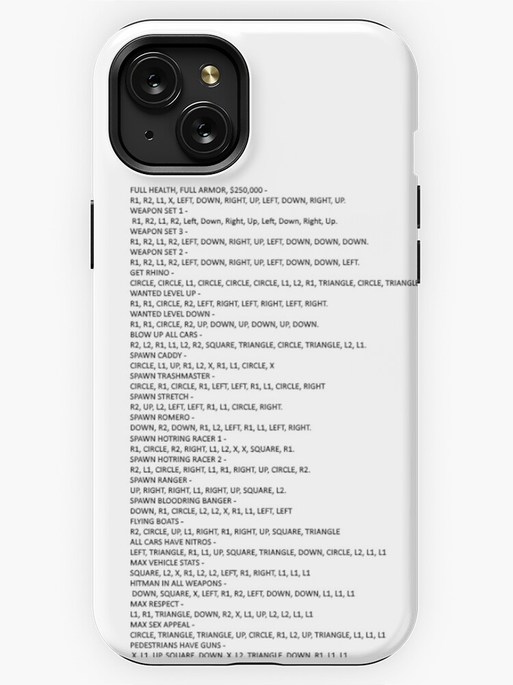 GTA SAN ANDREAS PS2 cheat list iPhone Case for Sale by