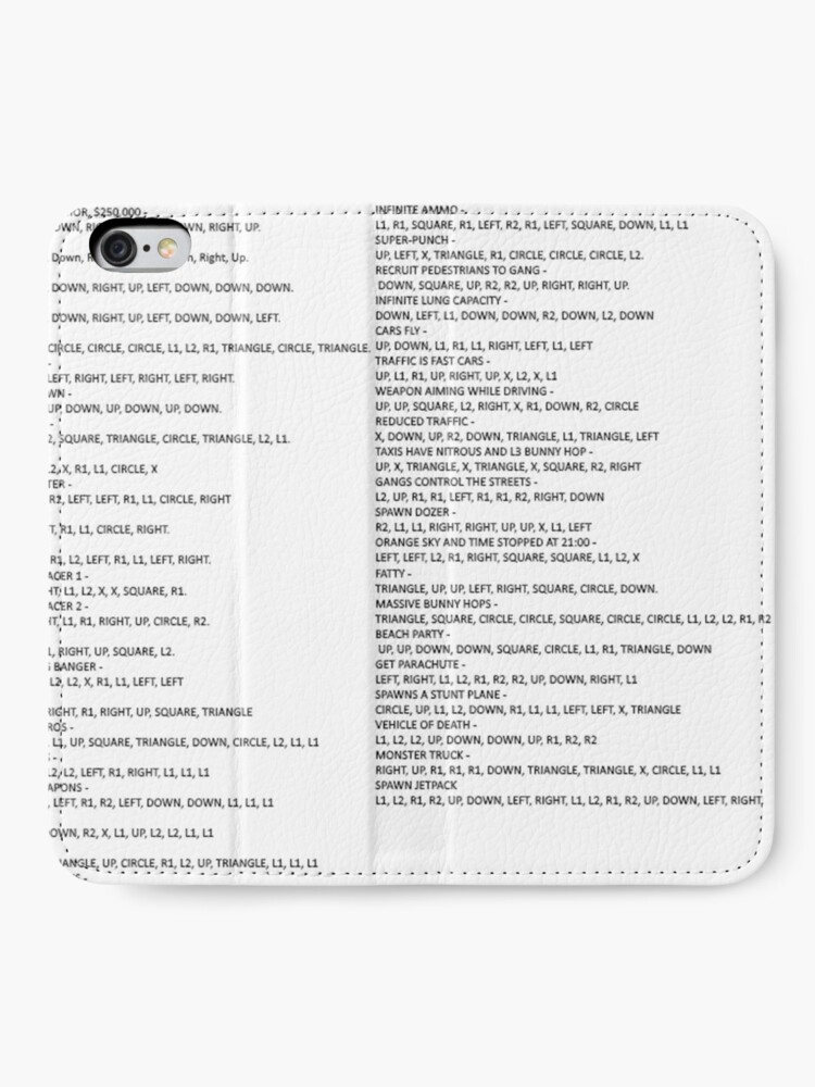 GTA SAN ANDREAS PS2 cheat list iPhone Wallet for Sale by RocoesWetsuit