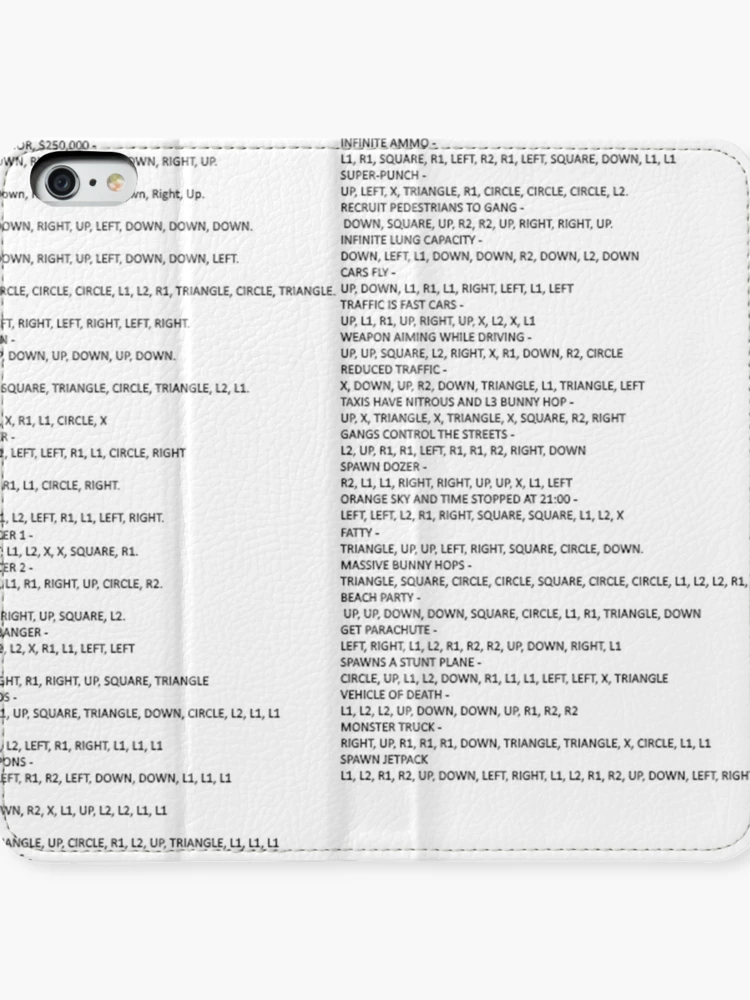 GTA SAN ANDREAS PS2 cheat list | iPhone Wallet