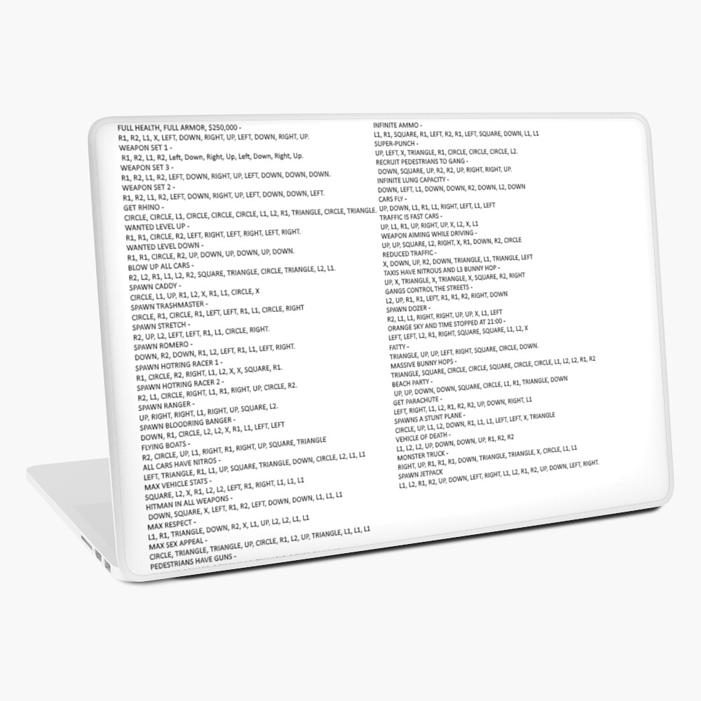 GTA SAN ANDREAS PS2 cheat list Spiral Notebook for Sale by RocoesWetsuit