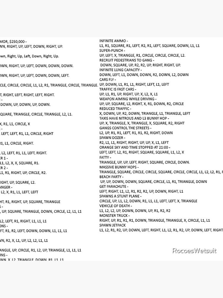 Code Listing: GTA San Andreas Cheats PS2 « HDG