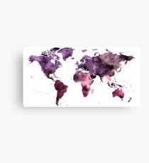 Watercolor World Map Pink Purple Canvas Print