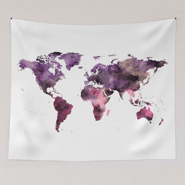 Item preview, Watercolor World Map Pink Purple designed and sold by naturemagick.