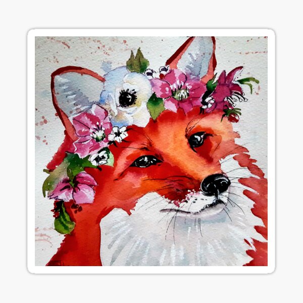 What does the fox say? watercolor painting Sticker