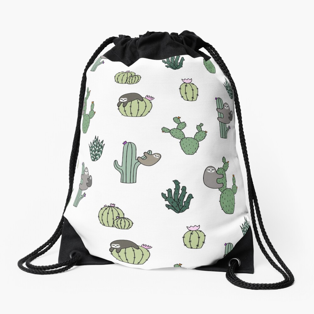 Cacti Sloths Drawstring Bag