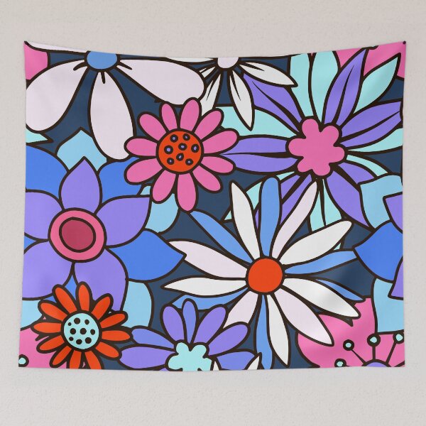 Item preview, Retro 1960's Hippie Blue, Lilac, Pink Flower Pattern designed and sold by DEC02.