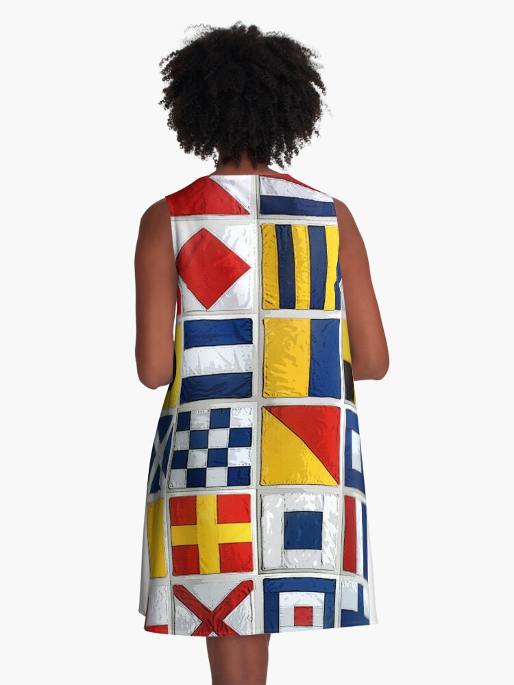 Thumbnail 3 of 4, A-Line Dress, nautical flags designed and sold by redboy.