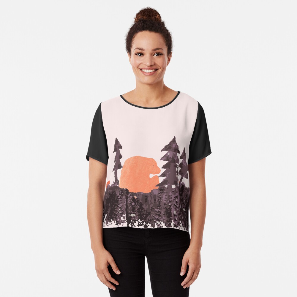 Bear Sunset in the Woods Chiffon Top