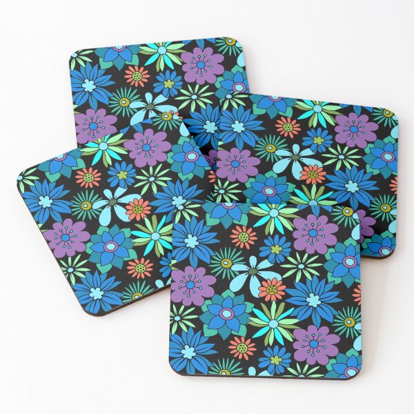 Item preview, Retro 1960's Blue, Aqua And Purple Floral Pattern designed and sold by DEC02.